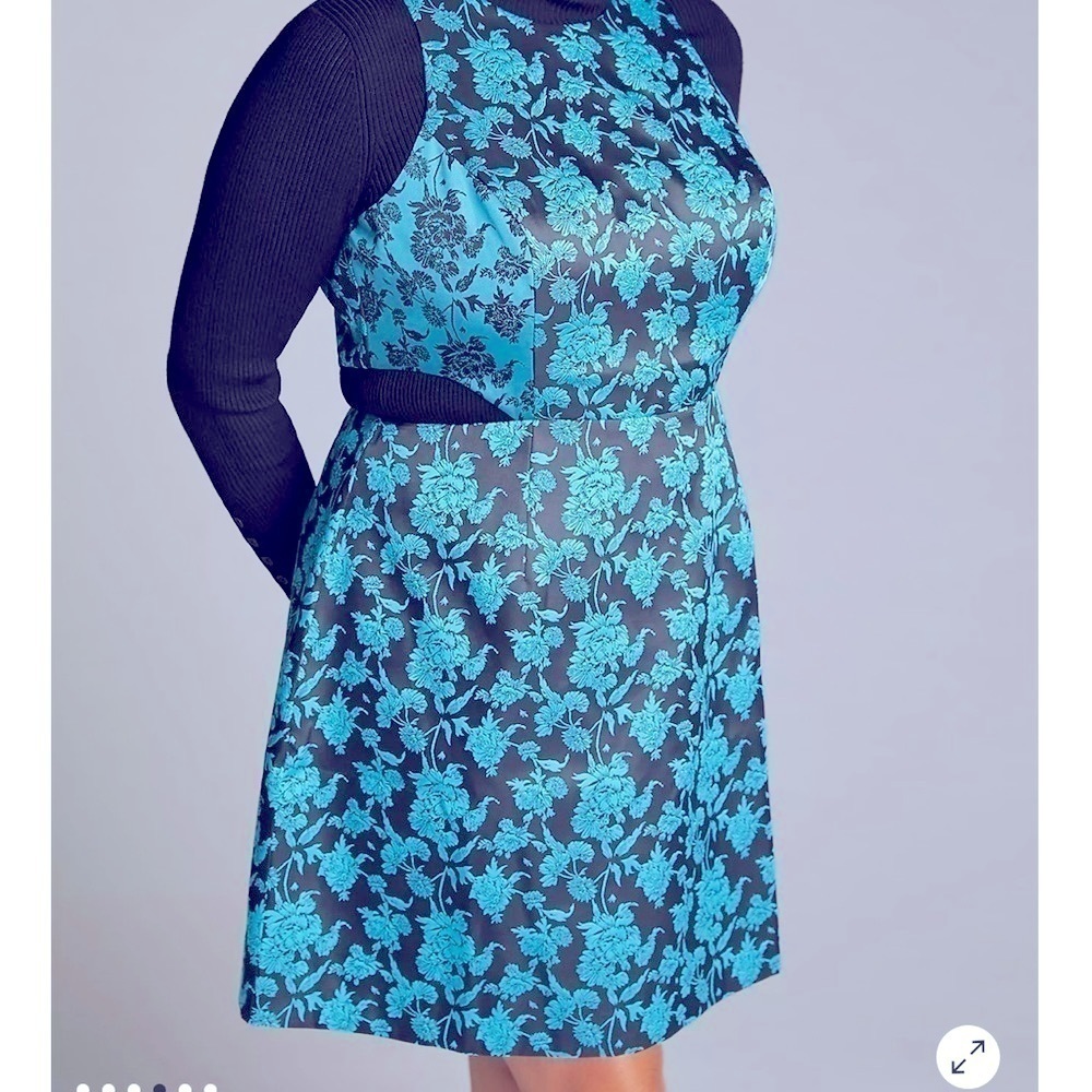NWT Hutch Anthropologie Floral Jacquard Cut Out Mini Dress Blue Teal 14